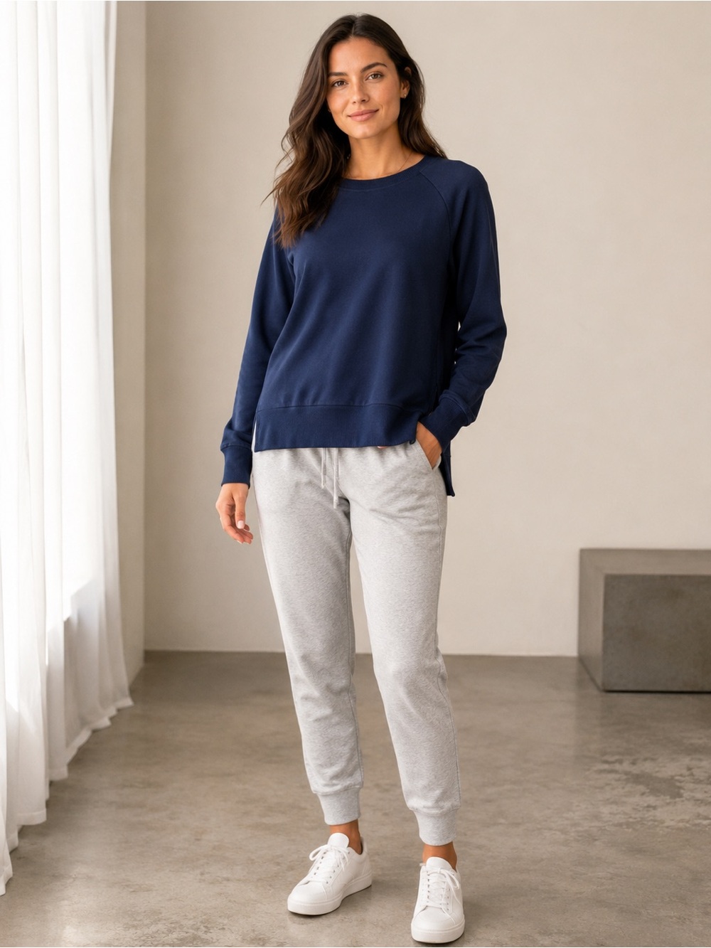 Super Soft NWT Interval Flex Fleece Crew Neck Sweatshirt Navy Modal Pullover